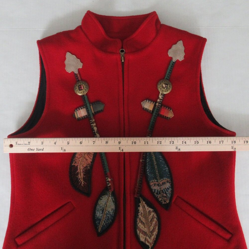 Vintage Coloratura 100% Wool Feather Concho Appliqué Vest Western USA Made M - Picture 11 of 12